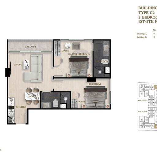Siam Oriental Oasis, 2 bedroom apartments - from 58 m² to 70 m²